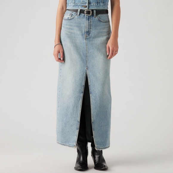 Levi's Premium Ankle Column Skirt Please Hold Medium Wash Denim - Picture 1 of 11